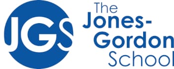 Logo for The Jones-Gordon School, featuring the initials 'JGS' in bold white letters inside a blue circle, with the school's full name written to the right in blue text.