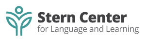 Logo of the Stern Center for Language and Learning. It features a stylized graphic resembling an open book above the text "Stern Center for Language and Learning" in bold and regular font.