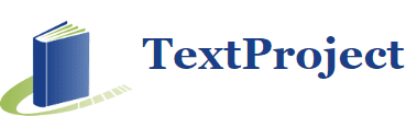 Logo of TextProject with a blue open book illustration on the left and the words "TextProject" in blue on the right. A green swoosh with small squares runs beneath the book.