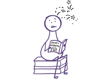 A simple, solid purple silhouette of a person with a jagged black shape near the head and another smaller black shape in the middle, possibly representing a tear or damage. The figure has an abstract and minimalistic design.