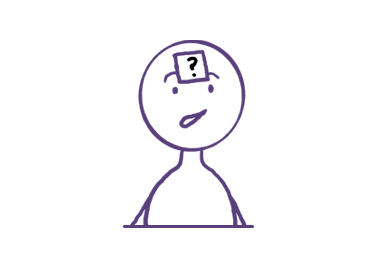 A simple, solid purple silhouette of a person with a small black shape near the top, possibly representing a head or facial feature. The figure stands upright with a minimalistic and abstract design.