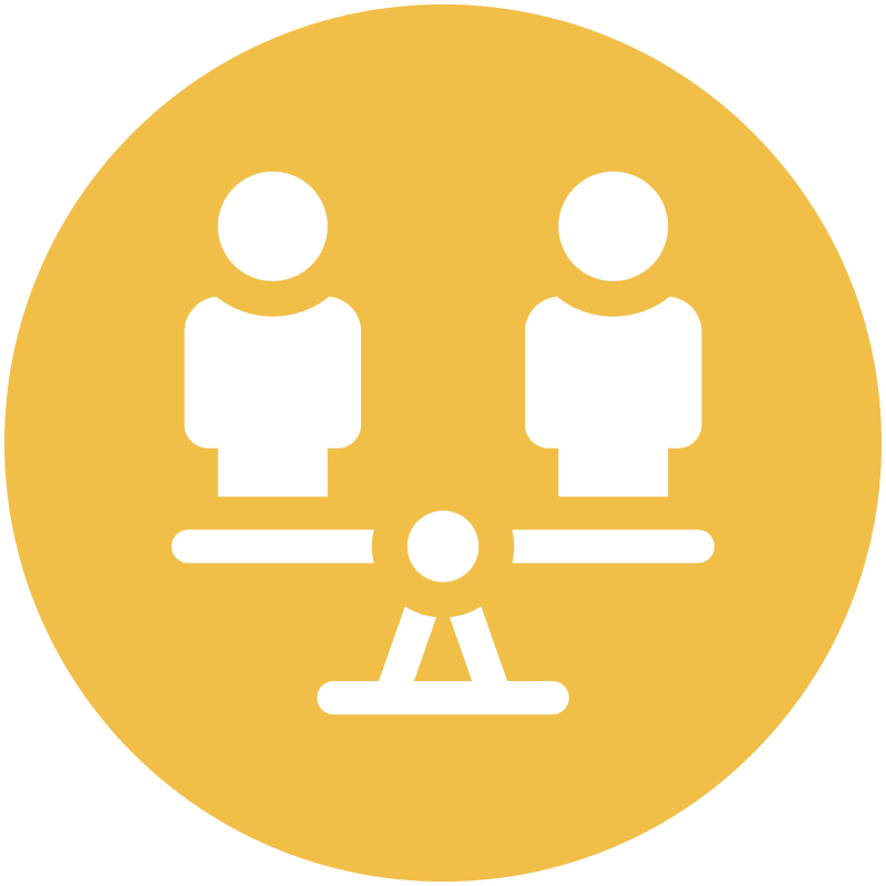 Equality icon showing two figures balanced on a scale, representing fairness and balance.