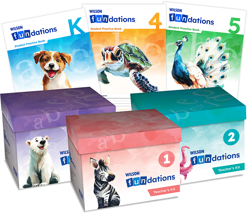 Multiple levels of Fundations Teacher kits and Fundations Student Practice Books